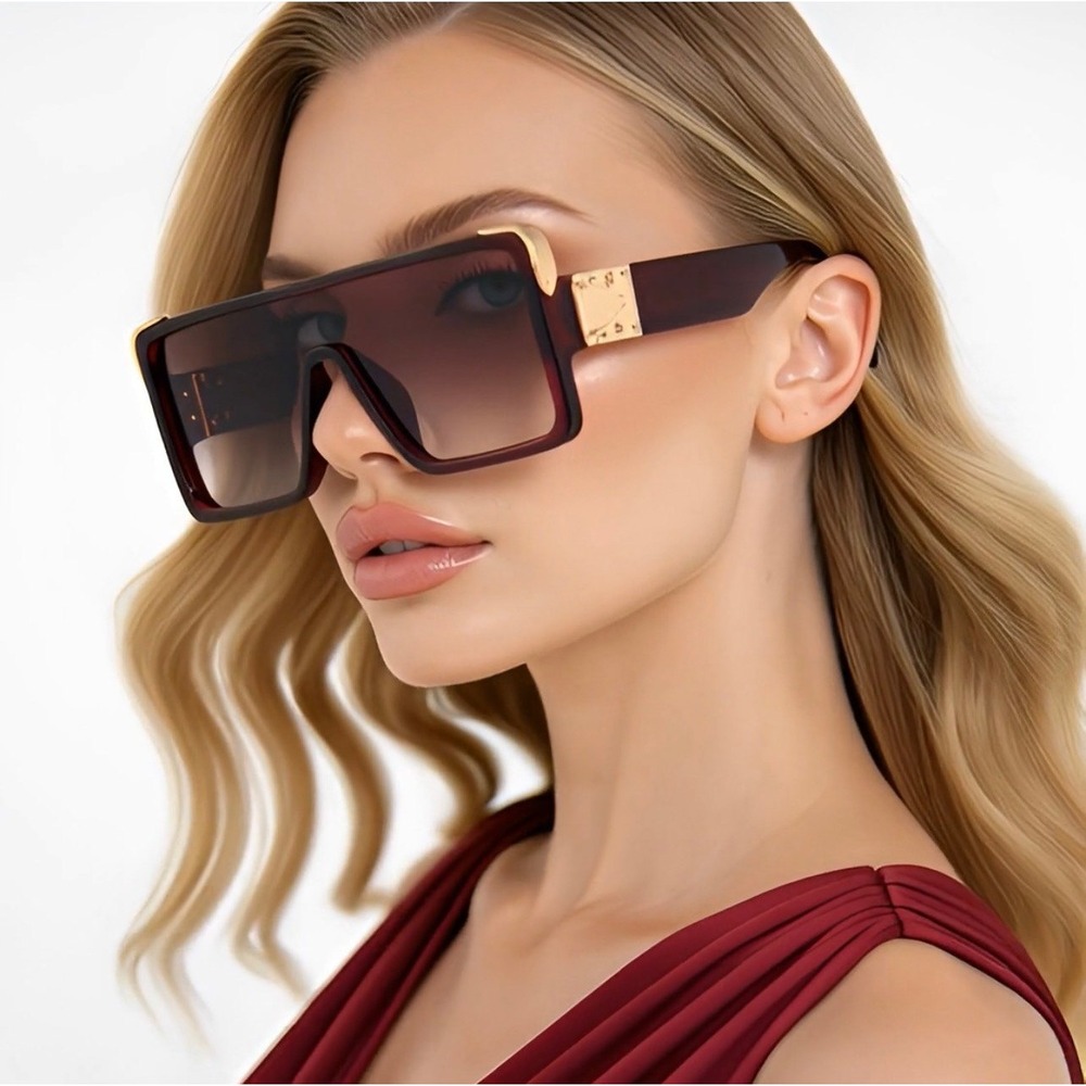 Oversized Square Sunglasses Tortoise Gold Accents Fashion Shield Sunnies Lentes